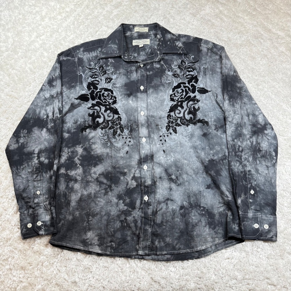 Eighty Eight Shirt Men's Medium Black Rose Floral Y2K Grunge Rock Street VTG